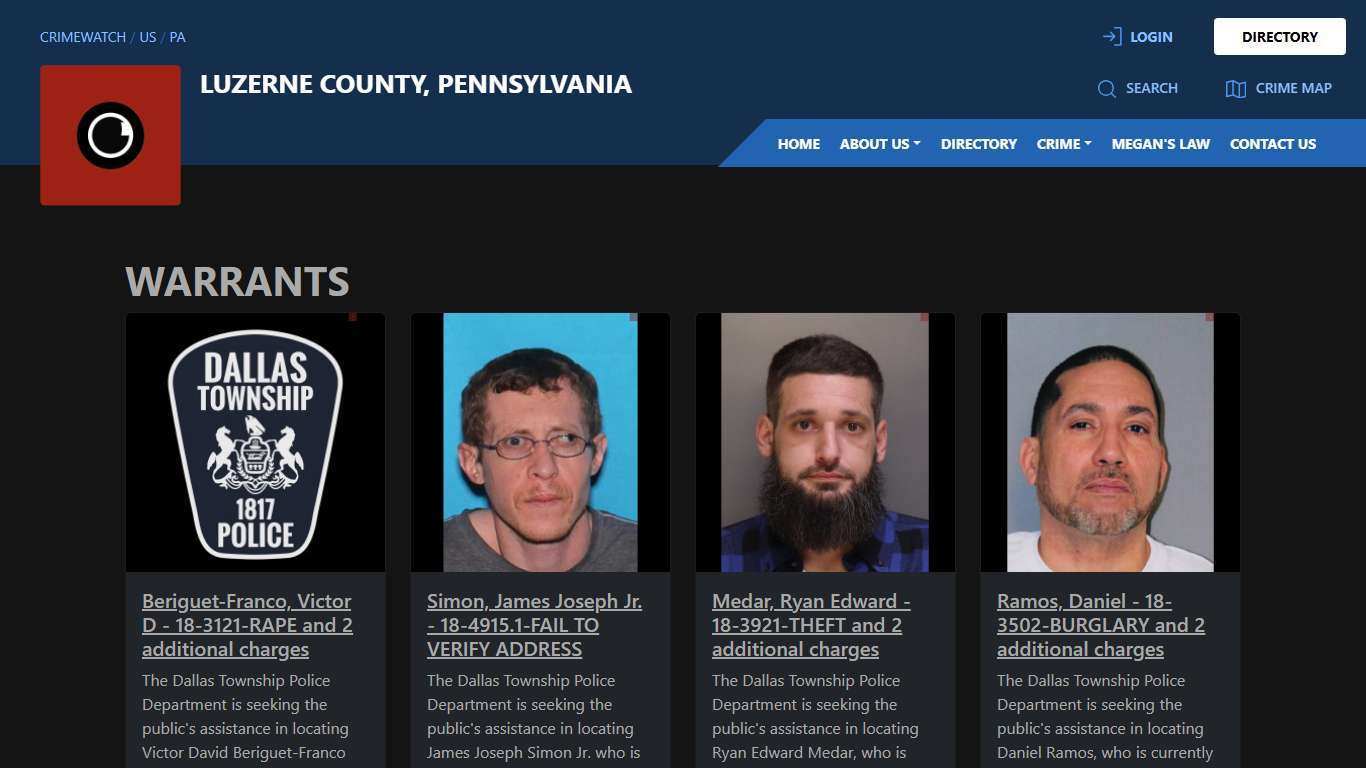 Warrants for Luzerne County, Pennsylvania | CRIMEWATCH