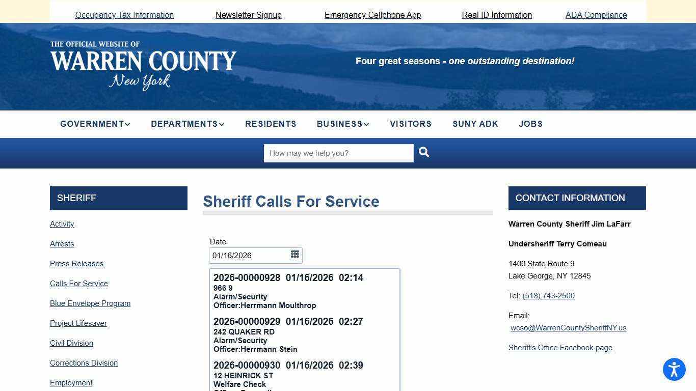 Sheriff Calls For Service | Warren County