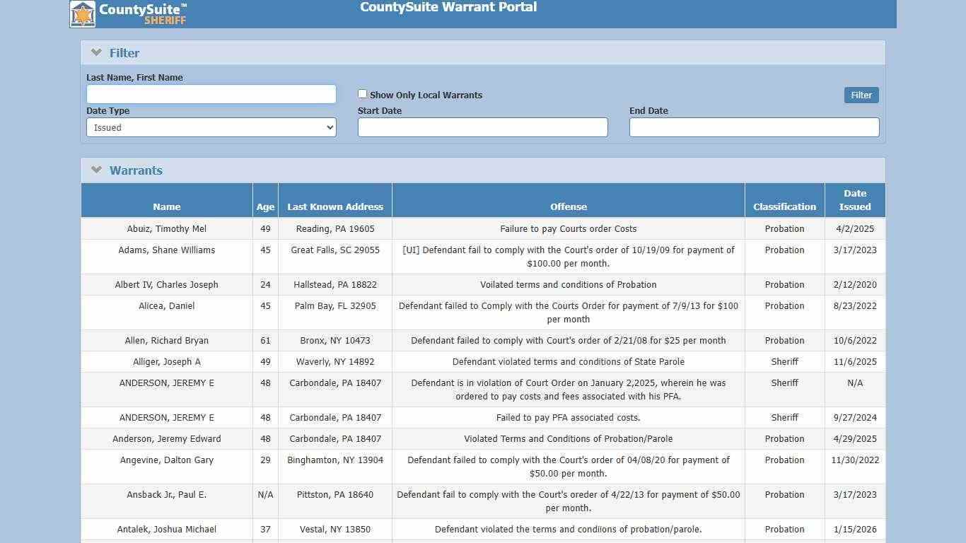 CountySuite Warrant Portal
